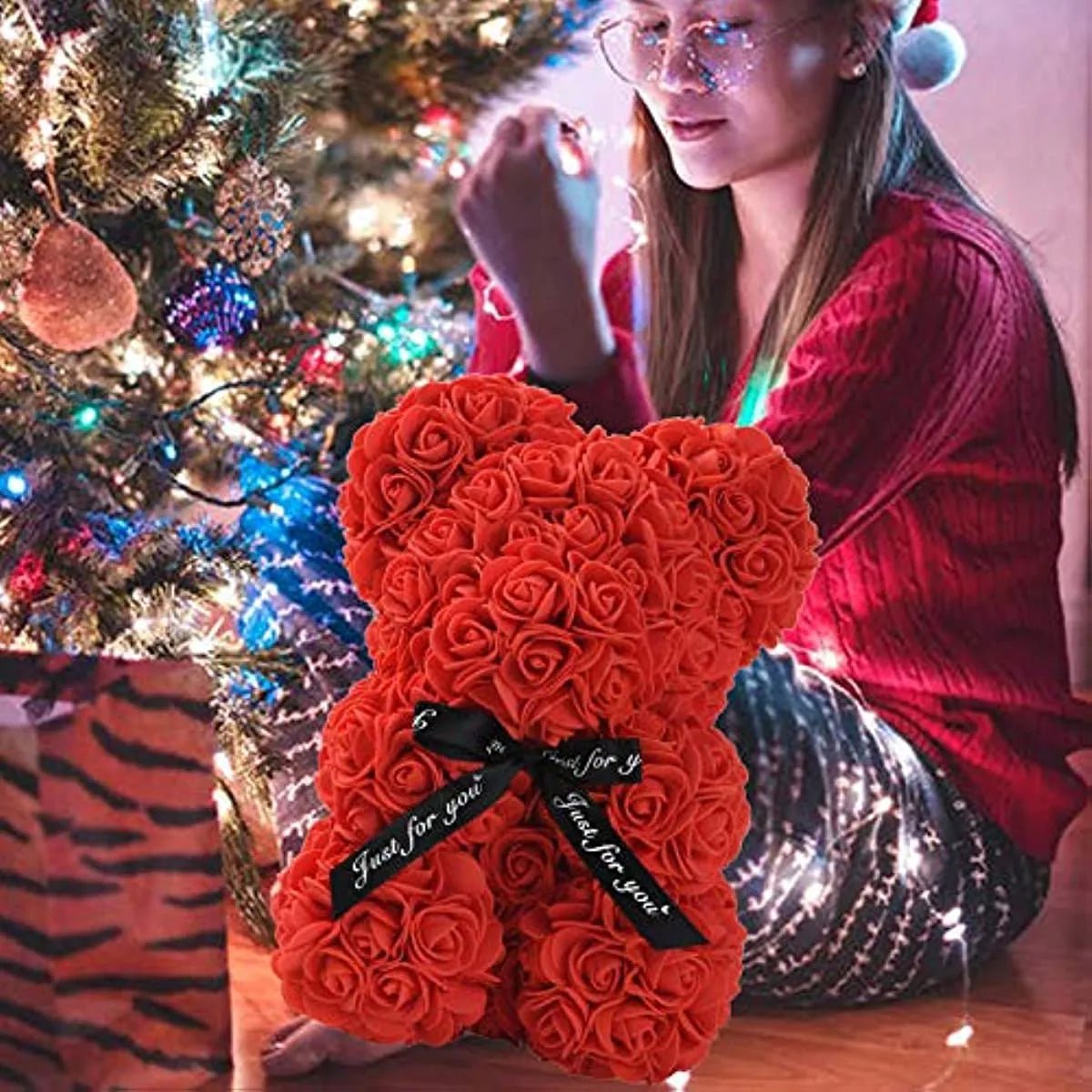 Artificial 25cm rose bear: gift for girlfriend, anniversary, Valentine's, birthday, wedding