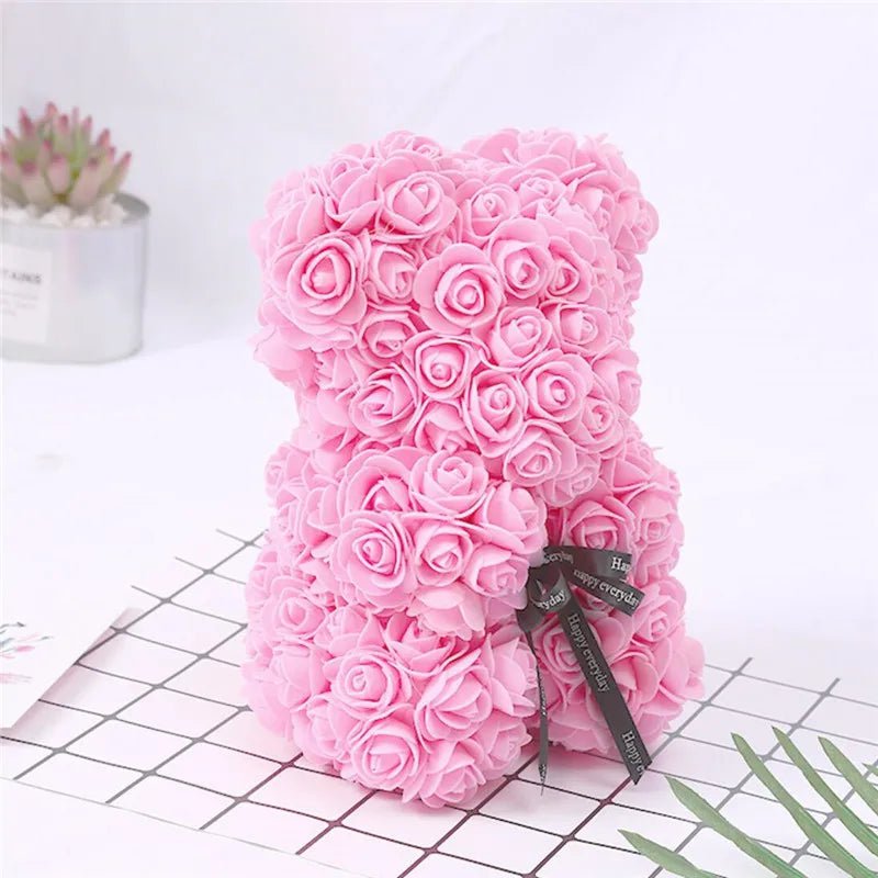 Artificial 25cm rose bear: gift for girlfriend, anniversary, Valentine's, birthday, wedding Light Pink / Without Crown
