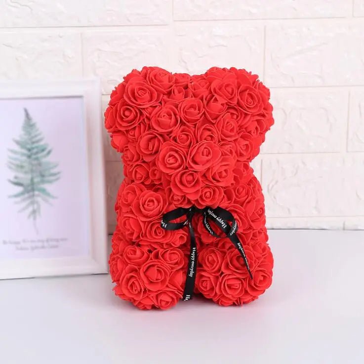 Artificial 25cm rose bear: gift for girlfriend, anniversary, Valentine's, birthday, wedding Red / Without Crown