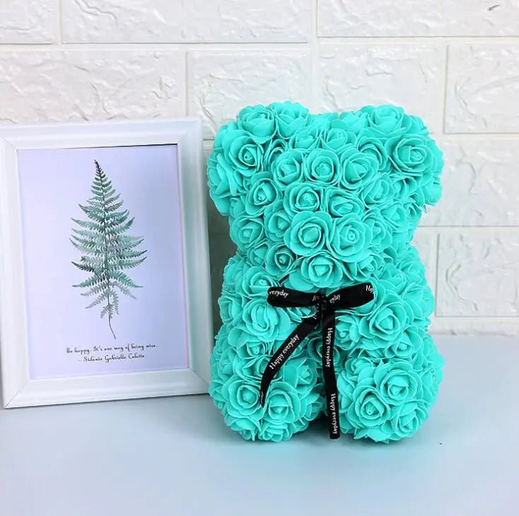 Artificial 25cm rose bear: gift for girlfriend, anniversary, Valentine's, birthday, wedding Tiffany Blue / Without Crown