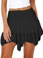 Asymmetric Hem Lace Ruffle Mini Skirt Black / S