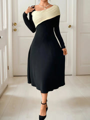 Asymmetrical Contrast Long Sleeve Dress