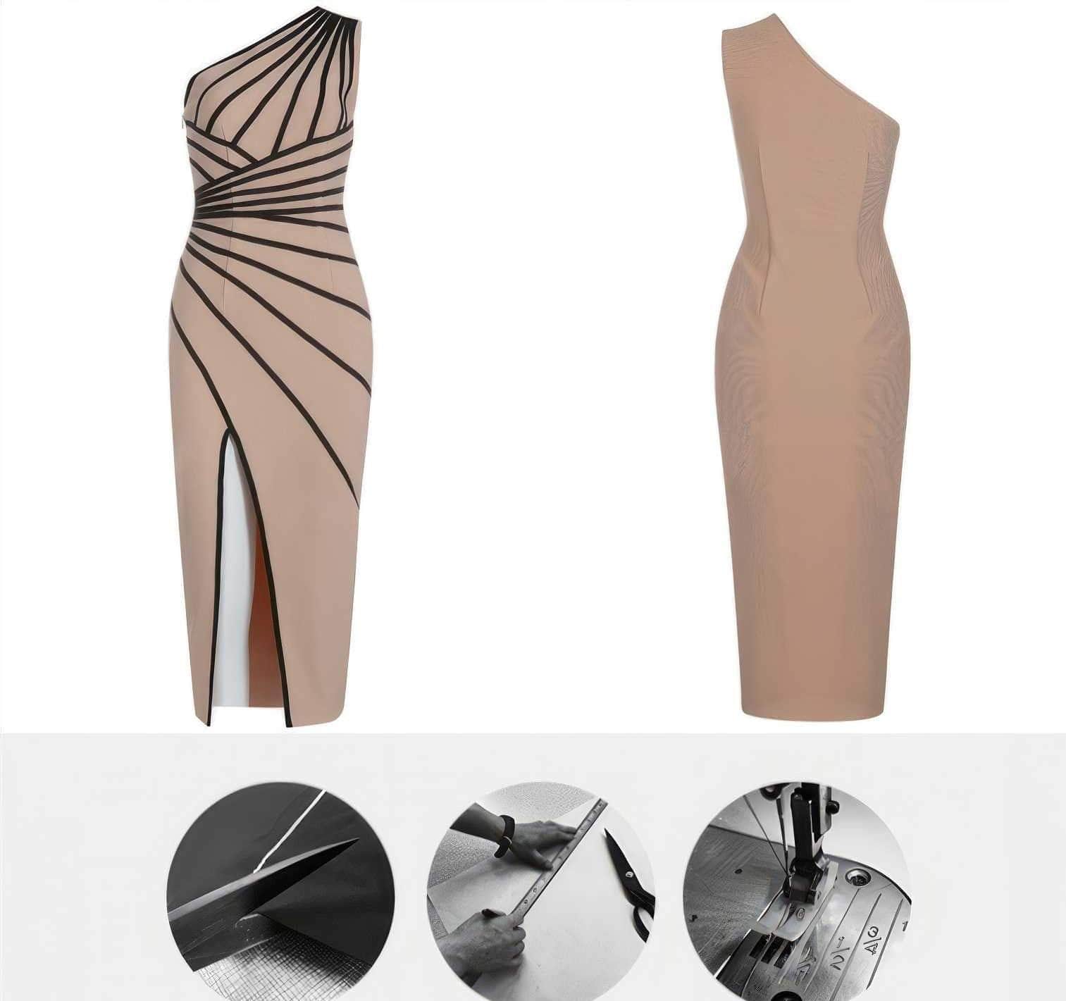 Asymmetrical Front Slit Striped Bandage Dress