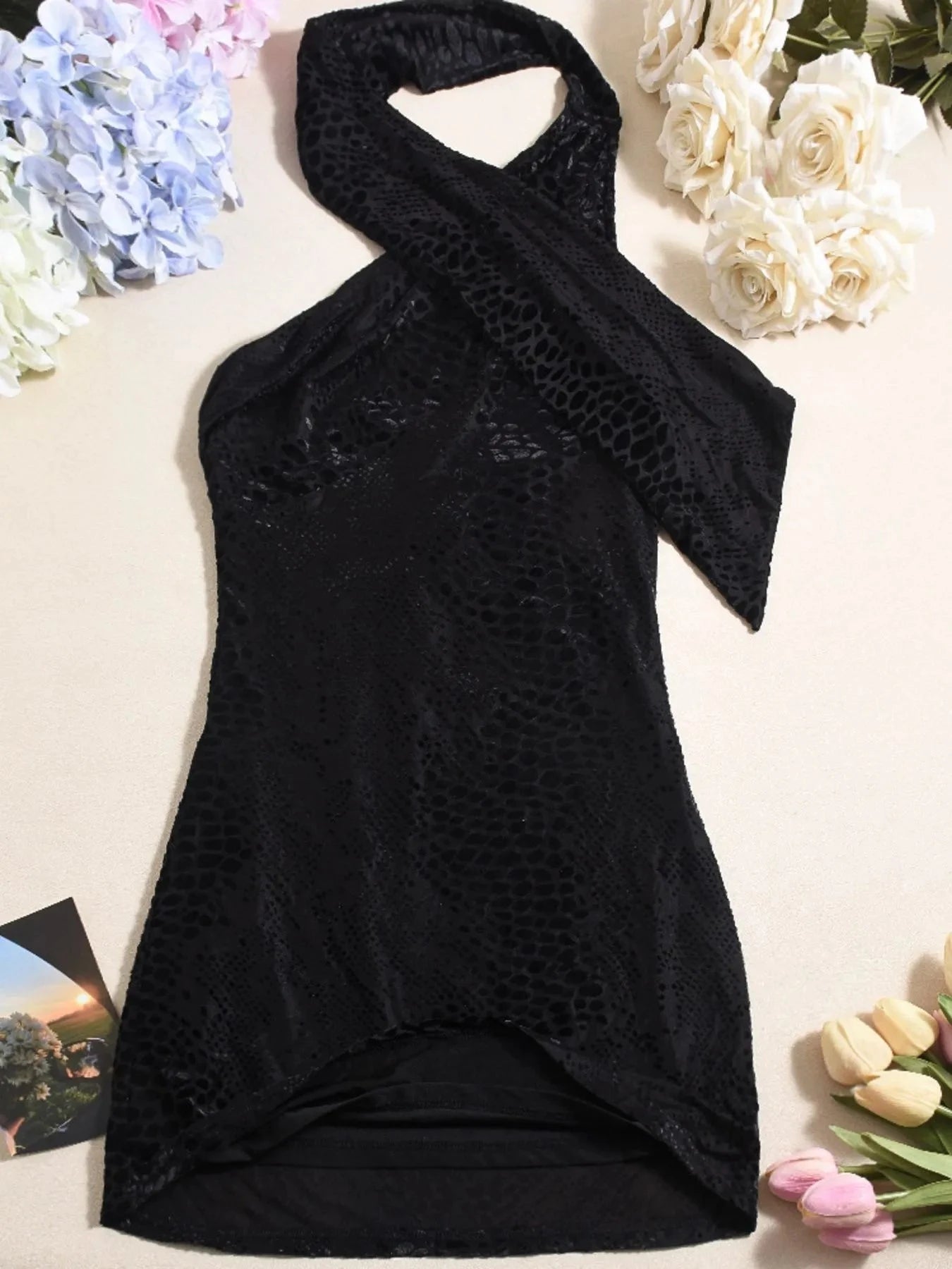 Asymmetrical Halter Neck Mini Dress