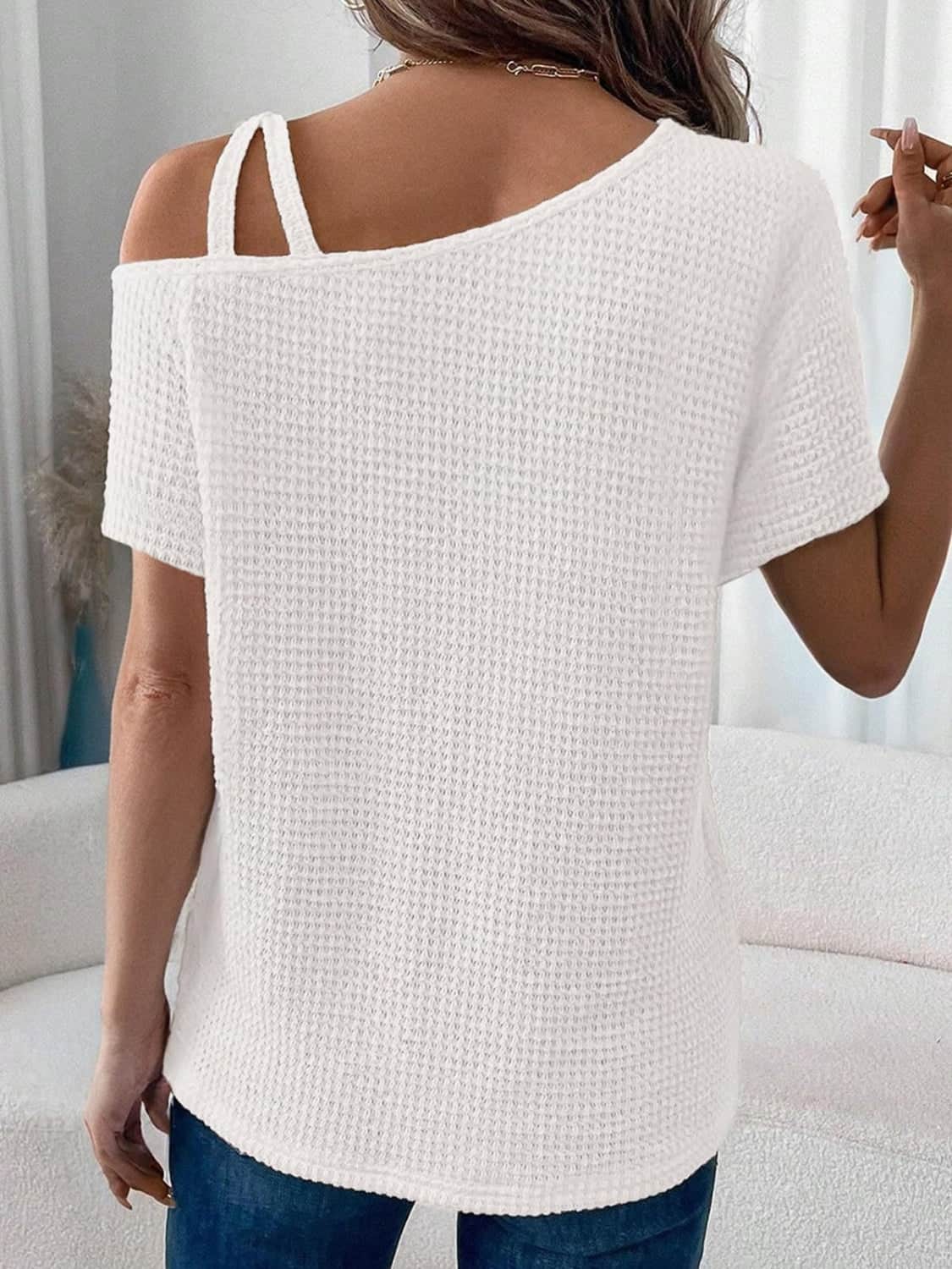 Asymmetrical Neck Short Sleeve T-Shirt White / S