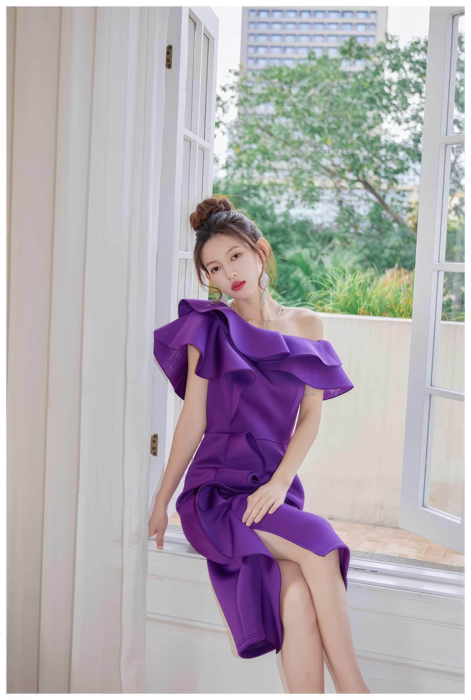 Asymmetrical Ruffle Scuba Accent Dress