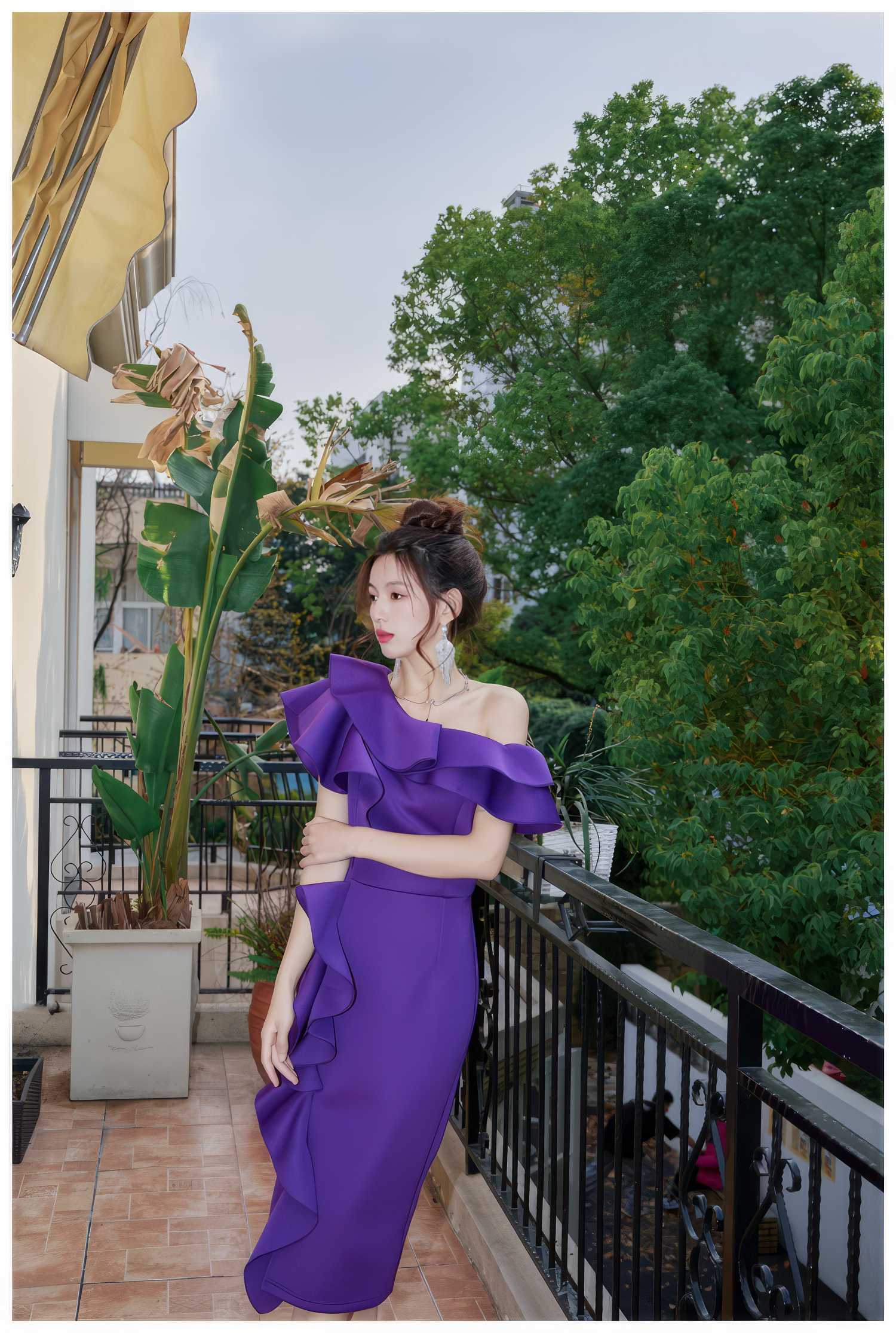 Asymmetrical Ruffle Scuba Accent Dress