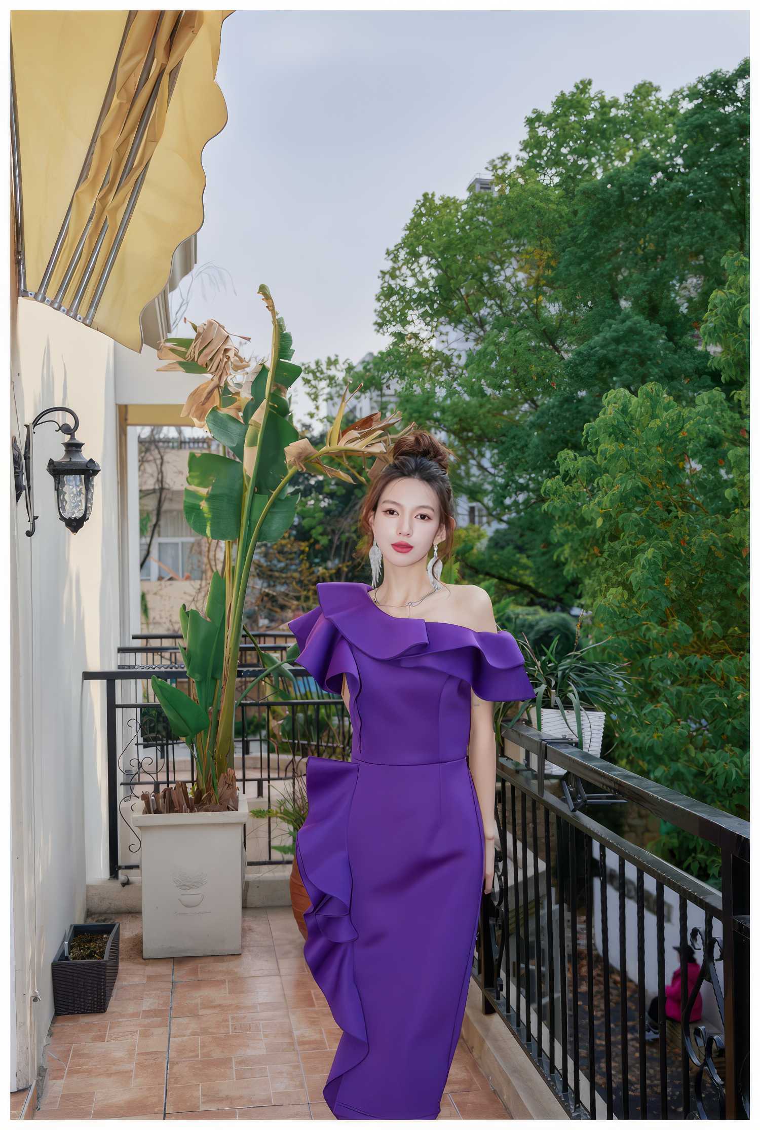 Asymmetrical Ruffle Scuba Accent Dress