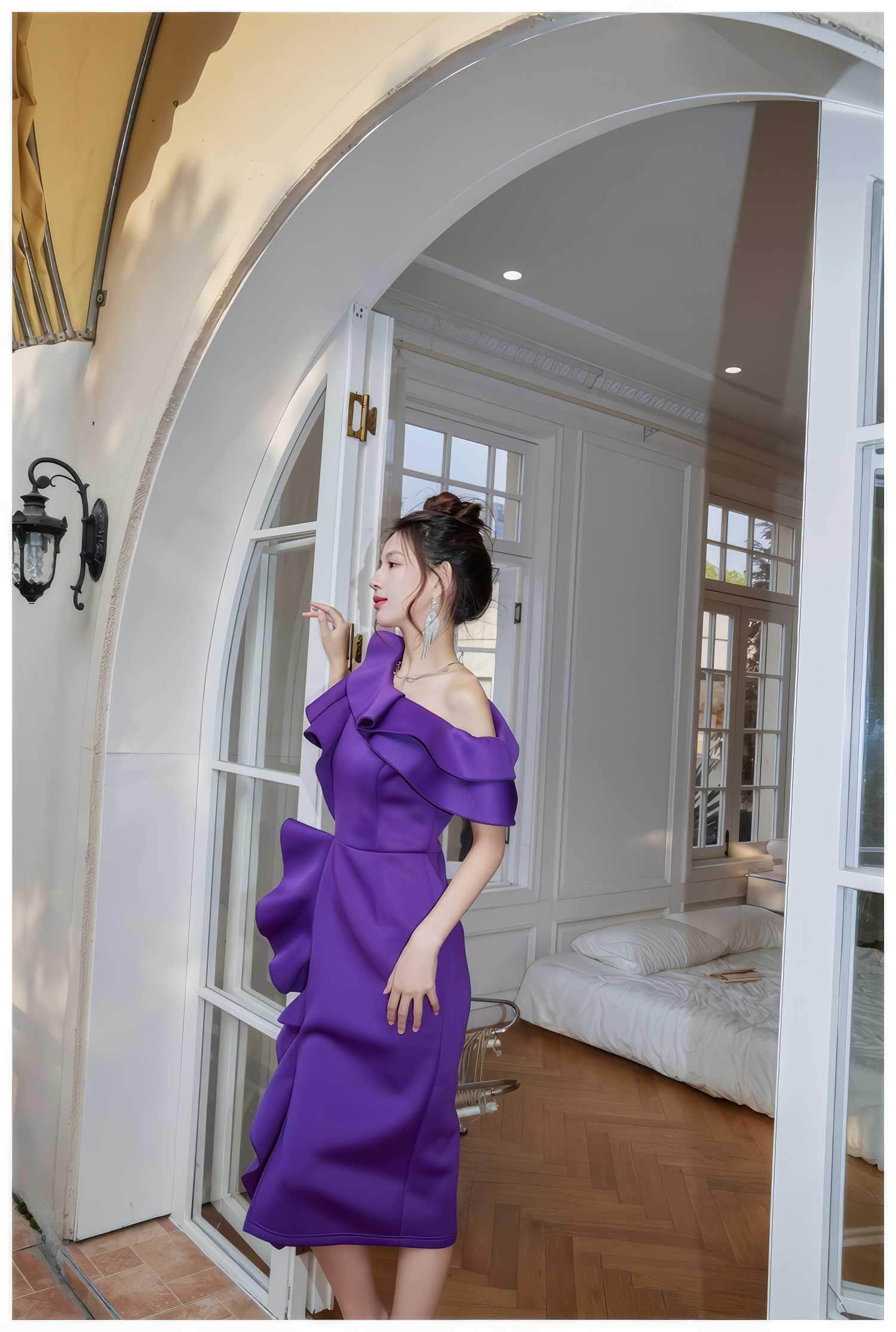 Asymmetrical Ruffle Scuba Accent Dress