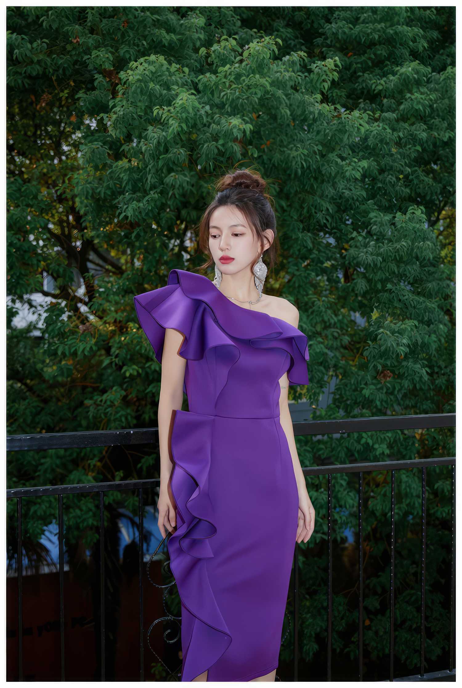 Asymmetrical Ruffle Scuba Accent Dress