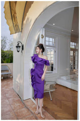Asymmetrical Ruffle Scuba Accent Dress