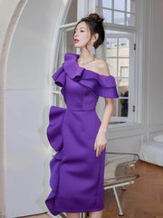 Asymmetrical Ruffle Scuba Accent Dress S / Purple