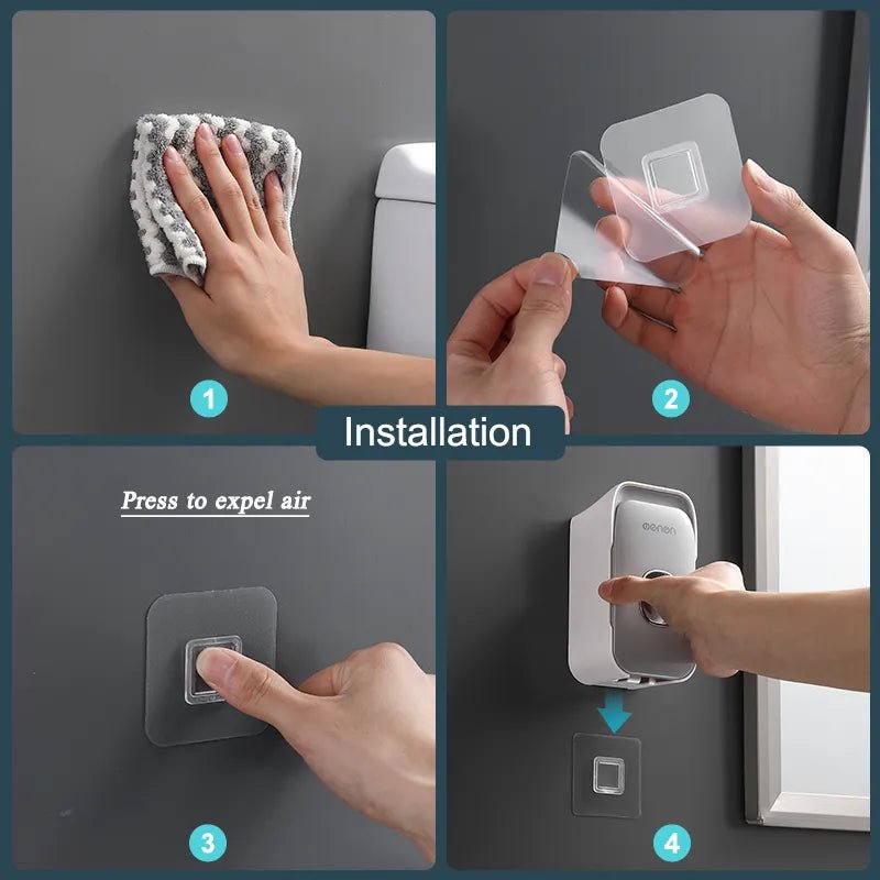 Automatic Toothpaste Dispenser with Wall-Mounted Toothbrush Holder Set