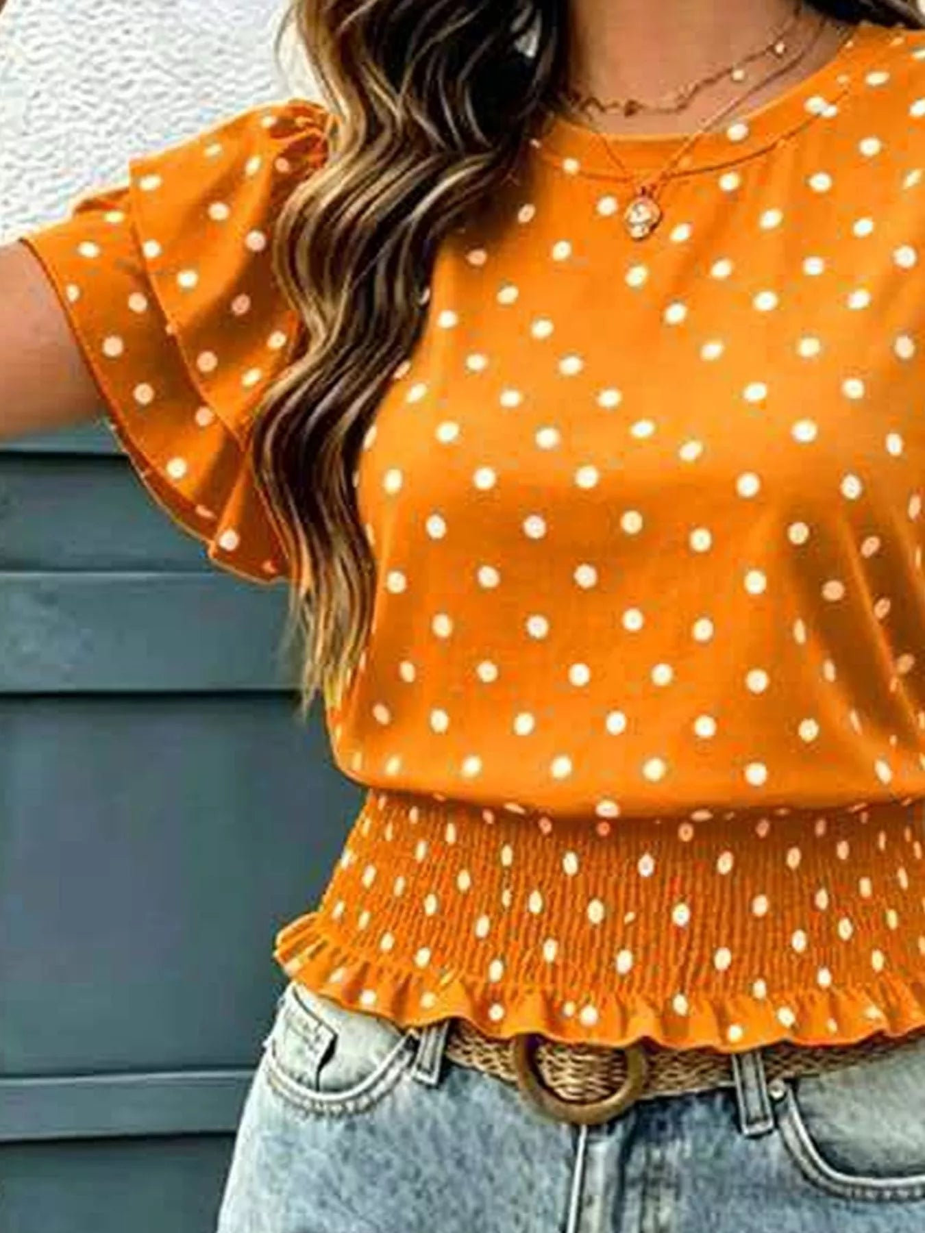 Close-up of an orange polka dot