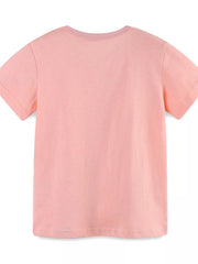 Flat lay back view of plain pale blush children's short sleeve round neck t-shirt