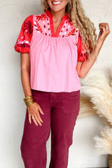 Blusa babydoll de manga corta con muescas bordadas