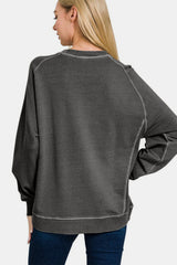 Sudadera Zenana de felpa francesa teñida con pigmentos, de tamaño completo