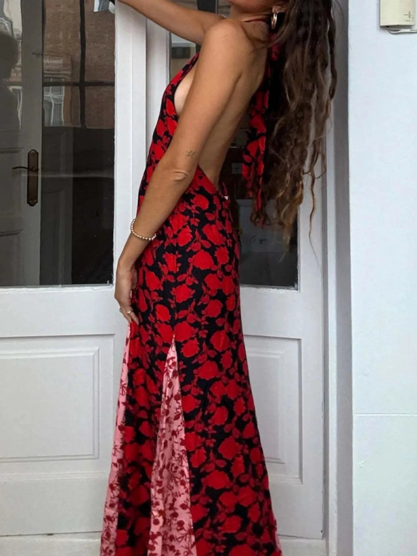 Backless Halter Neck Polka Dot Maxi Dress