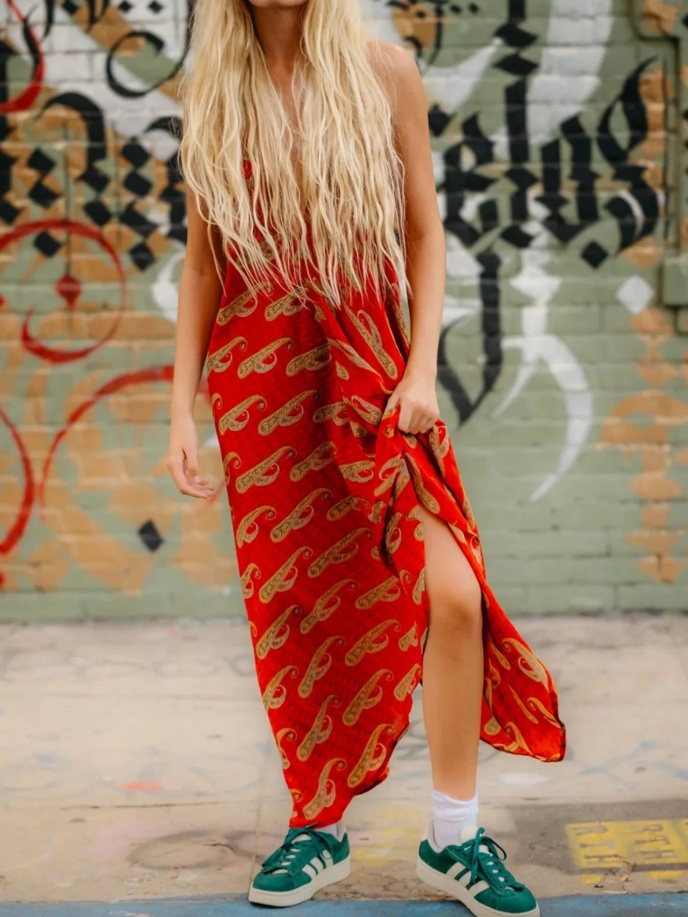 Backless Printed Halter Neck Maxi Dress