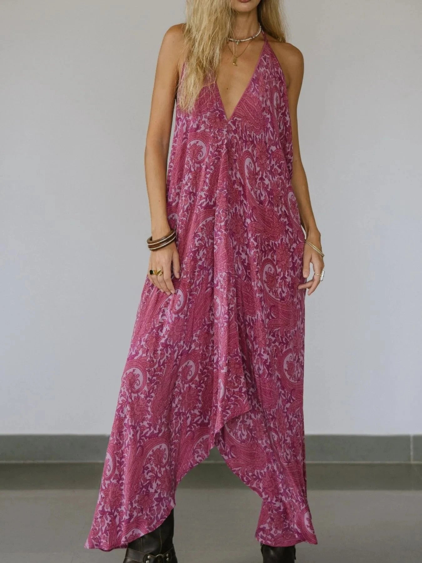 Backless Printed Halter Neck Maxi Dress Moonlit Mauve / S