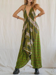Backless Printed Halter Neck Maxi Dress Moss / S
