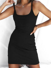 Backless Scoop Neck Bodycon Cami Dress Black / S