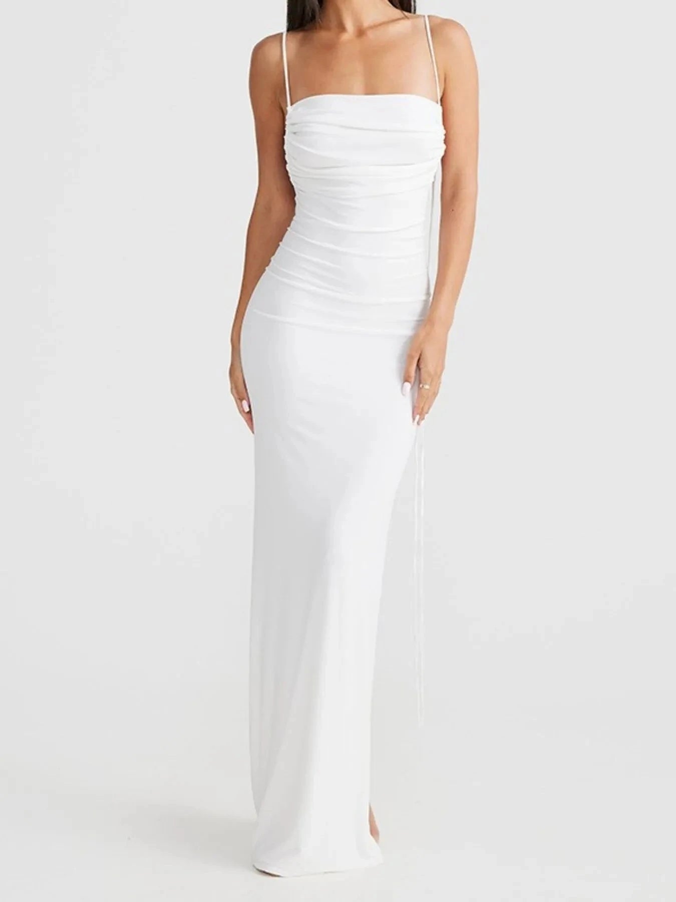 Backless Slit Sleeveless Bodycon Maxi Dress White / S