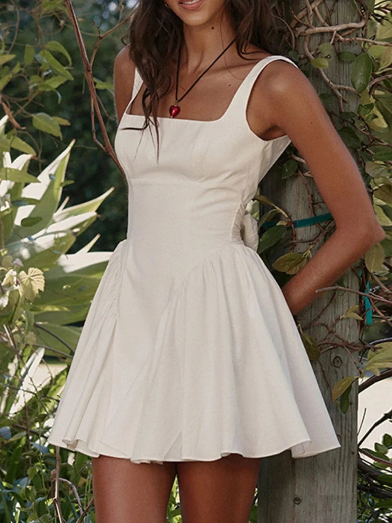 Backless Square Neck Mini Dress White / S