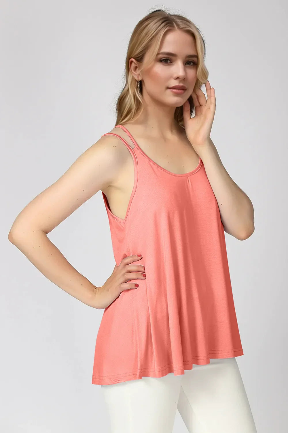 Basic Bae Bamboo Scoop Neck Double Spaghetti Straps Cami Burnt Coral / S