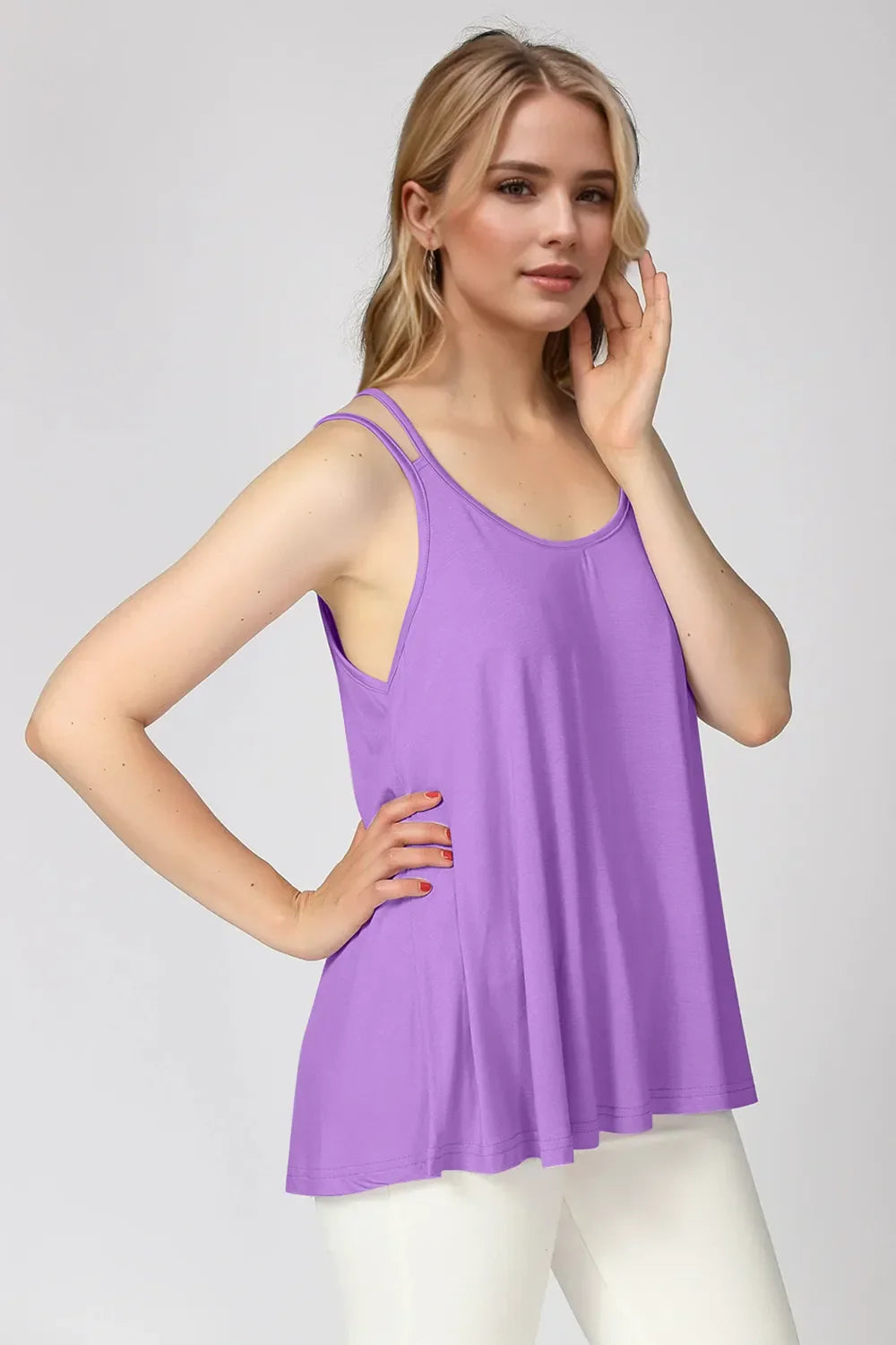 Basic Bae Bamboo Scoop Neck Double Spaghetti Straps Cami Purple / S