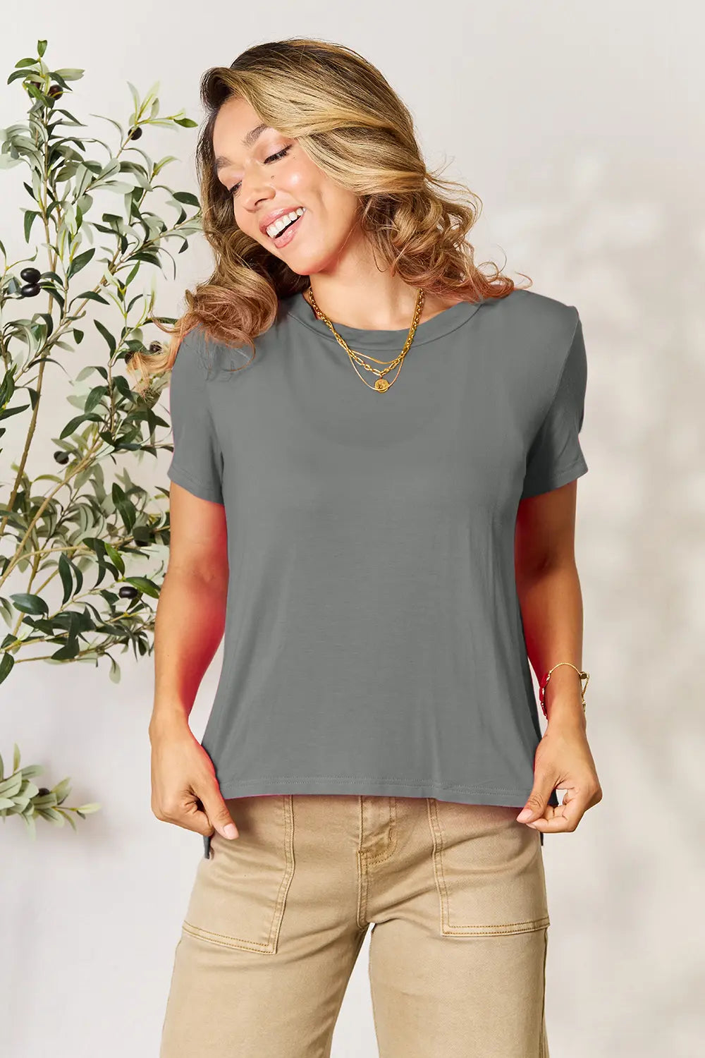 Basic Bae Full Size Round Neck Short Sleeve T-Shirt Gray / S