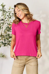 Basic Bae Full Size Round Neck Short Sleeve T-Shirt Hot Pink / S