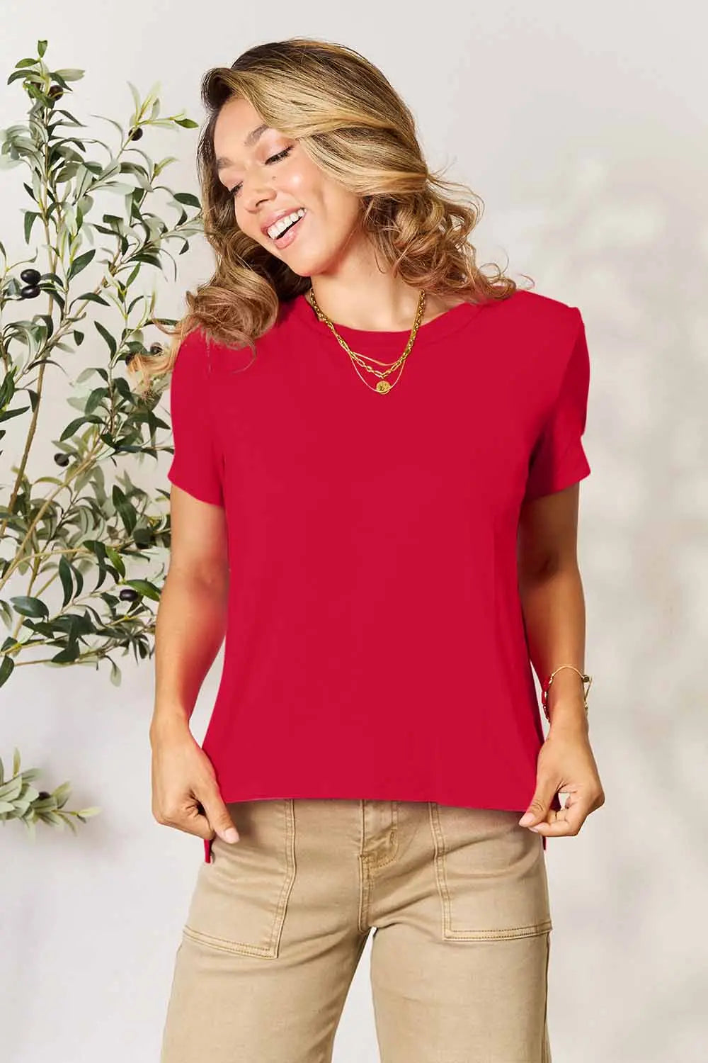 Basic Bae Full Size Round Neck Short Sleeve T-Shirt Red / S