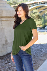 Basic Bae Full Size V-Neck Short Sleeve T-Shirt Matcha Green / S