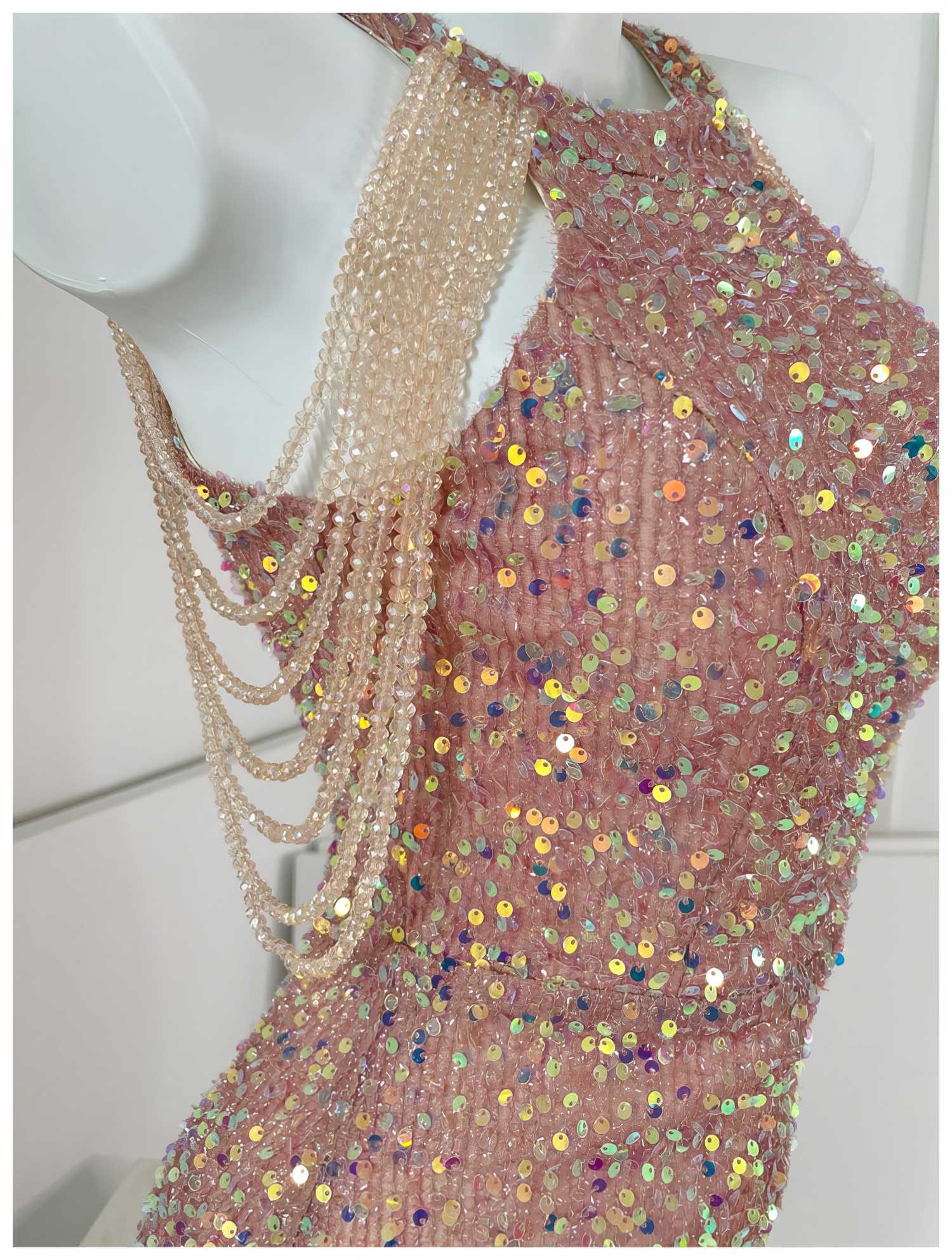 Bead Adorned Halter Bodycon Sequin Dress