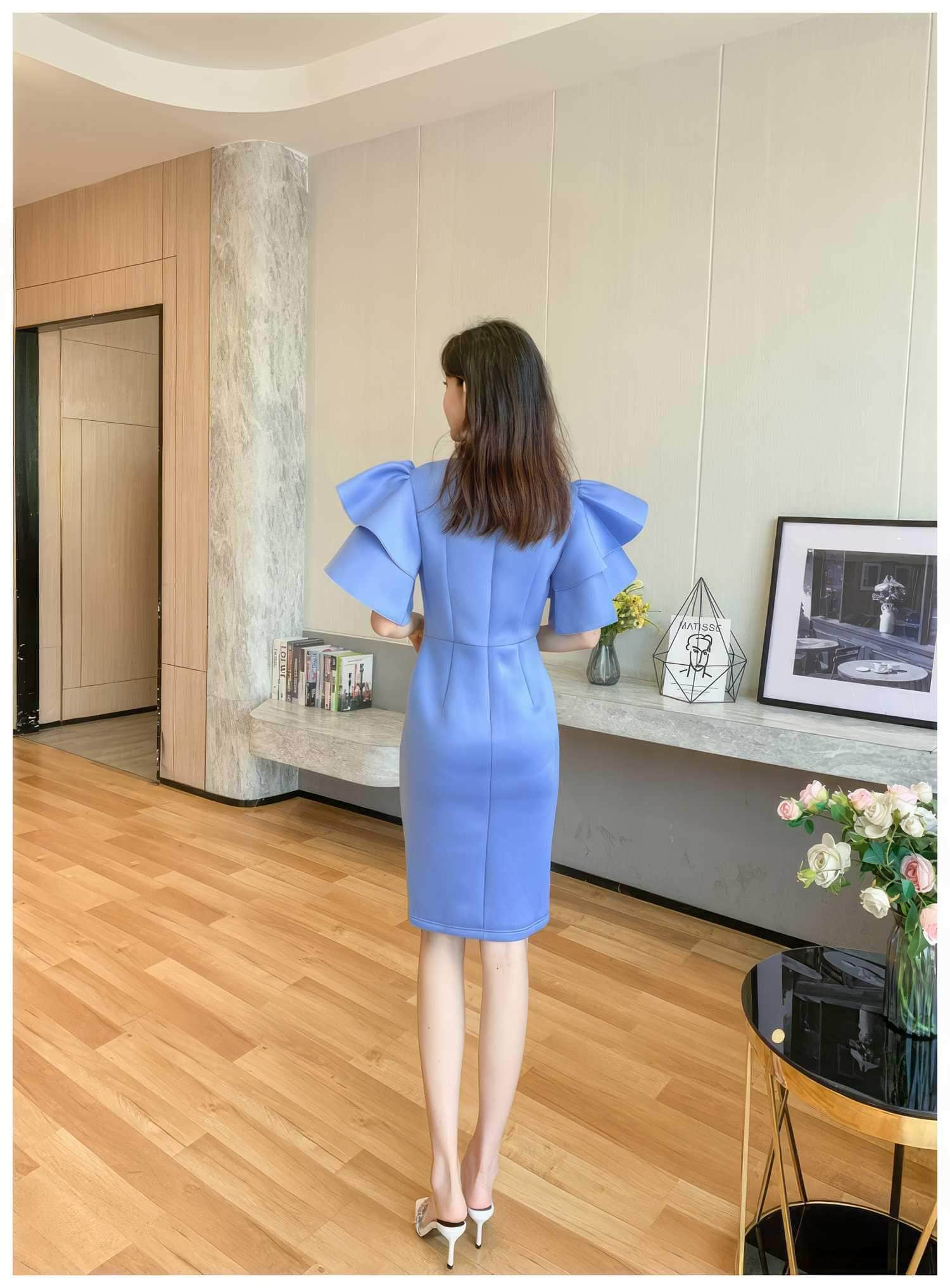 Bead-Embellished Butterfly Sleeve Split Thigh Dress