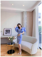 Bead-Embellished Butterfly Sleeve Split Thigh Dress