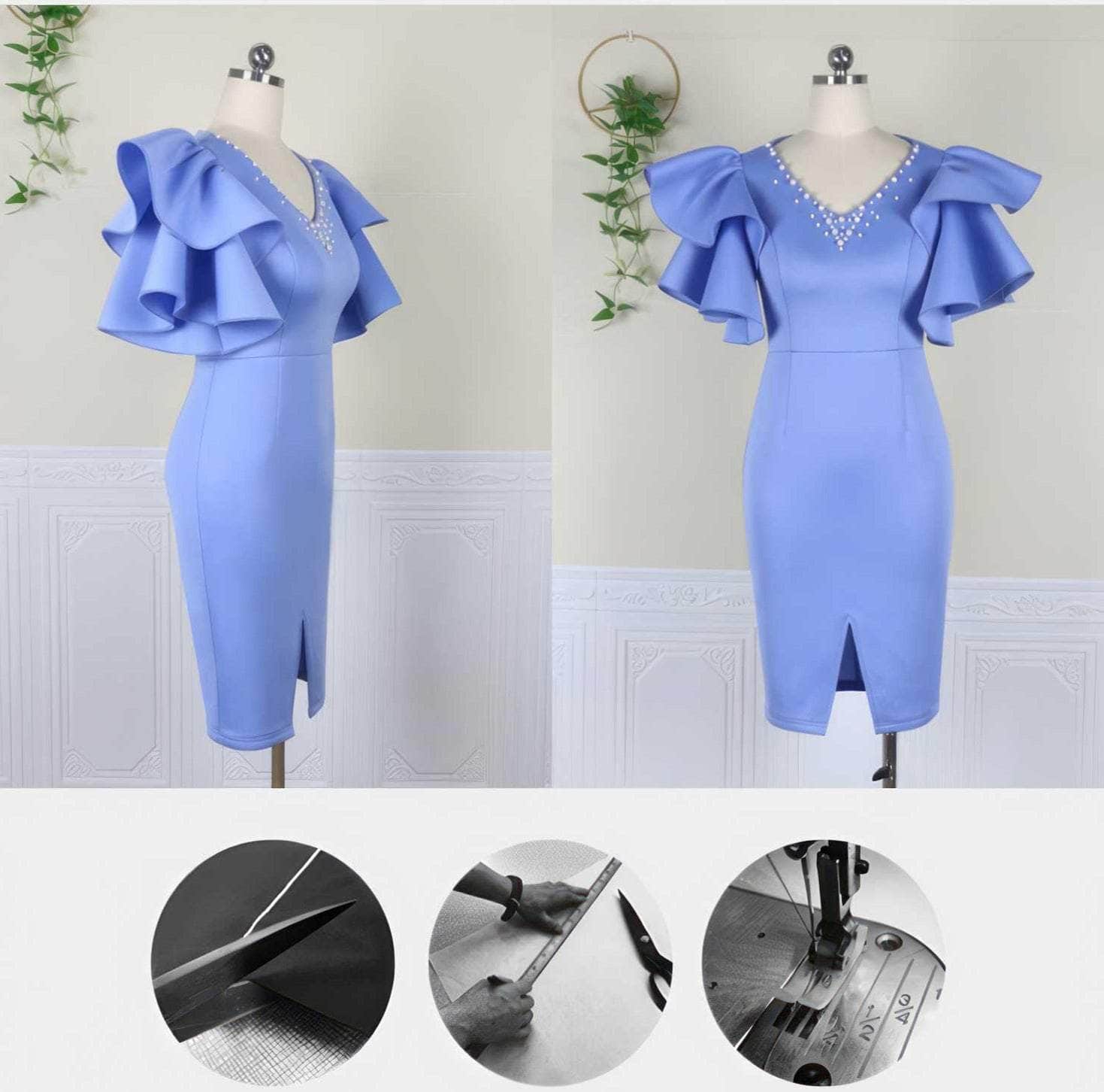 Bead-Embellished Butterfly Sleeve Split Thigh Dress