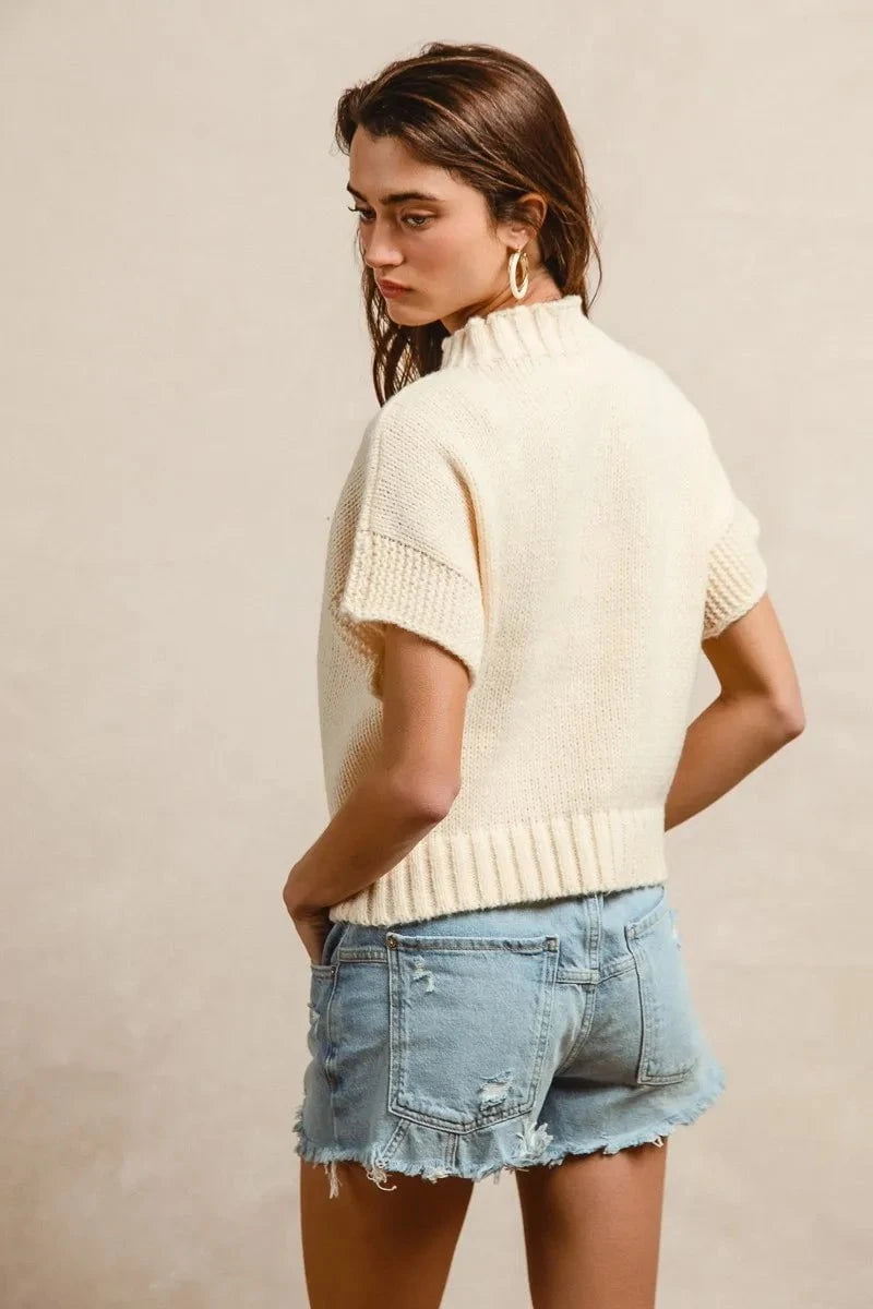 BiBi American Flag Patchwork Drop Shoulder Sweater