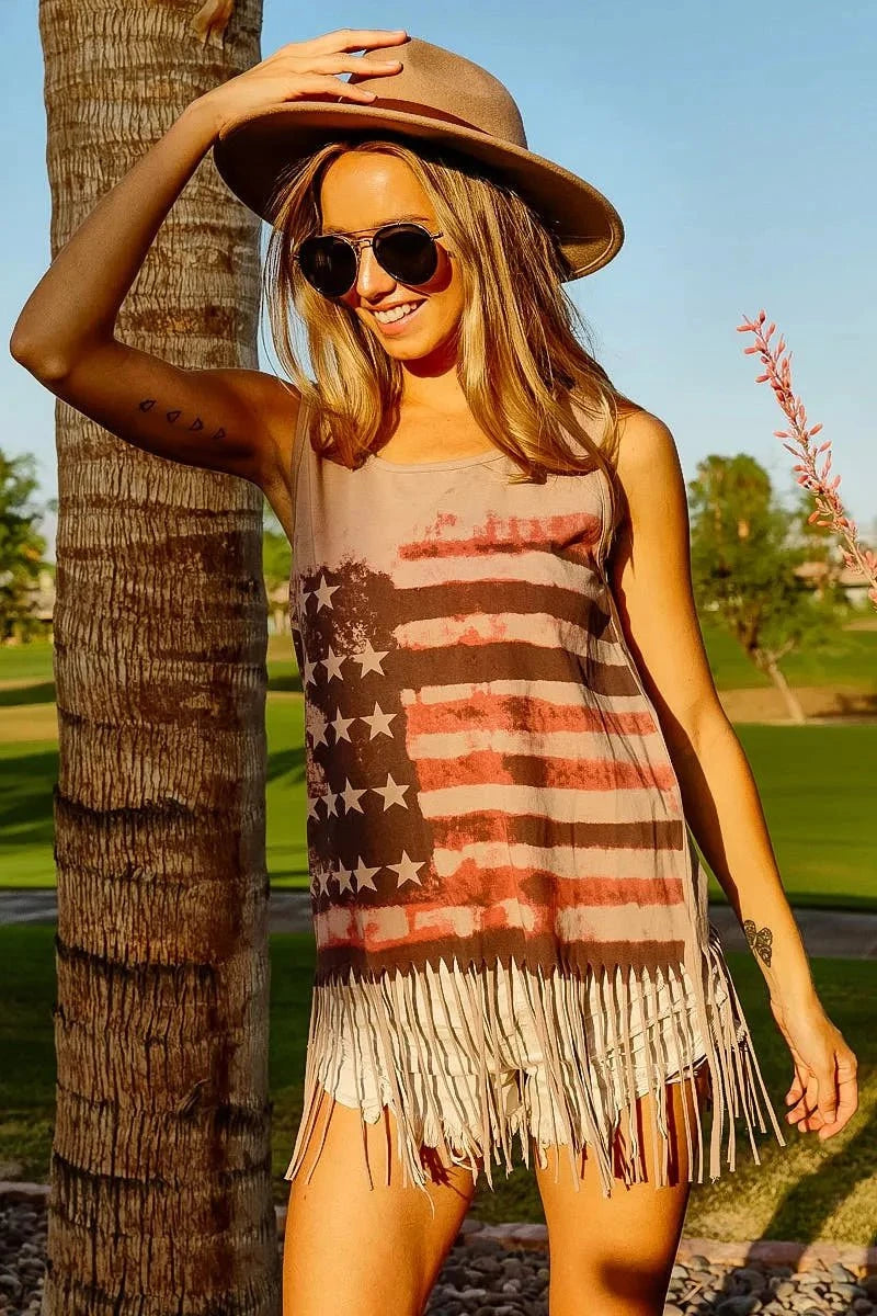 BiBi American Flag Print Knit Sleeveless Top