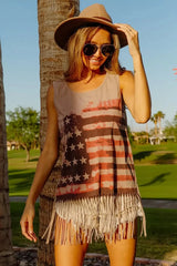 BiBi American Flag Print Knit Sleeveless Top