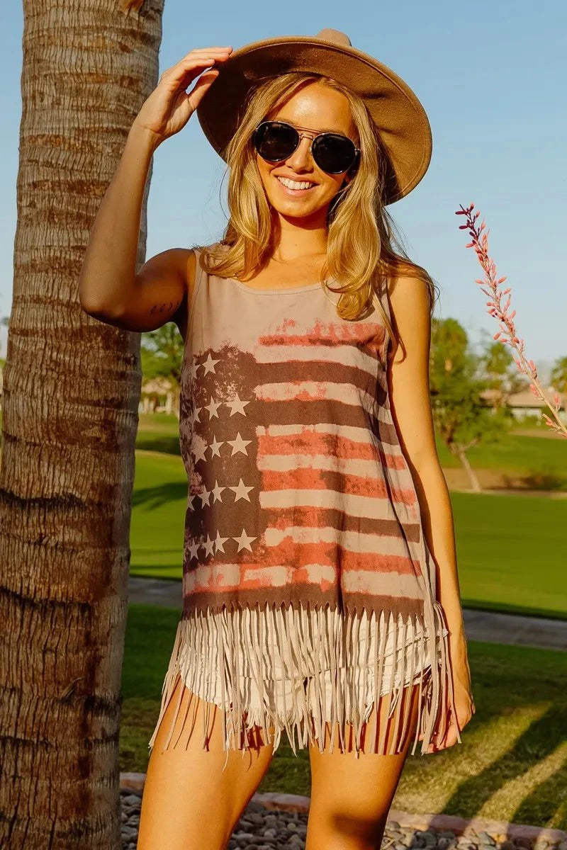 BiBi American Flag Print Knit Sleeveless Top
