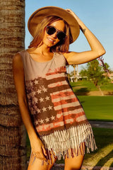 BiBi American Flag Print Knit Sleeveless Top TERRACOTTA / S