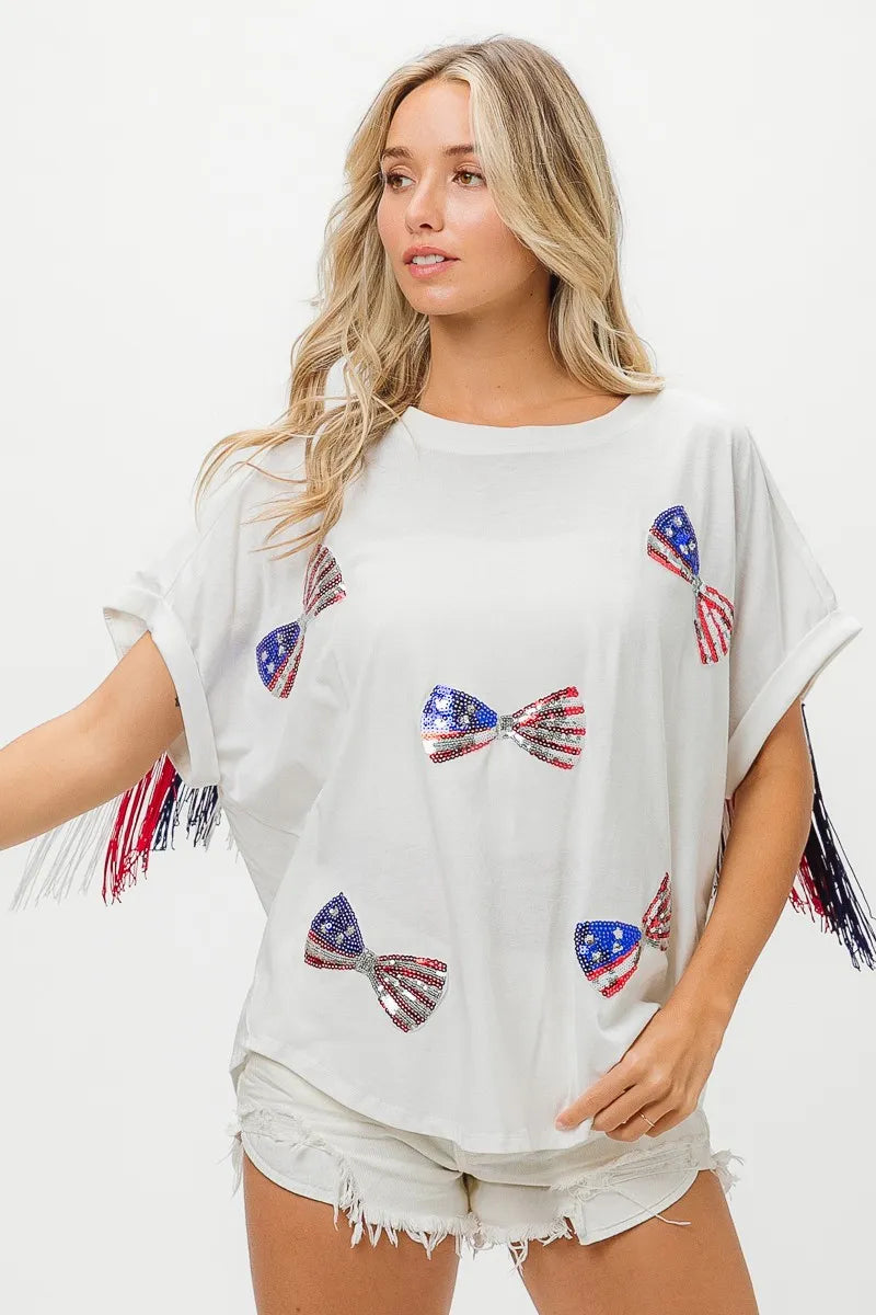 BiBi American Flag Sequin Ribbon T-Shirt
