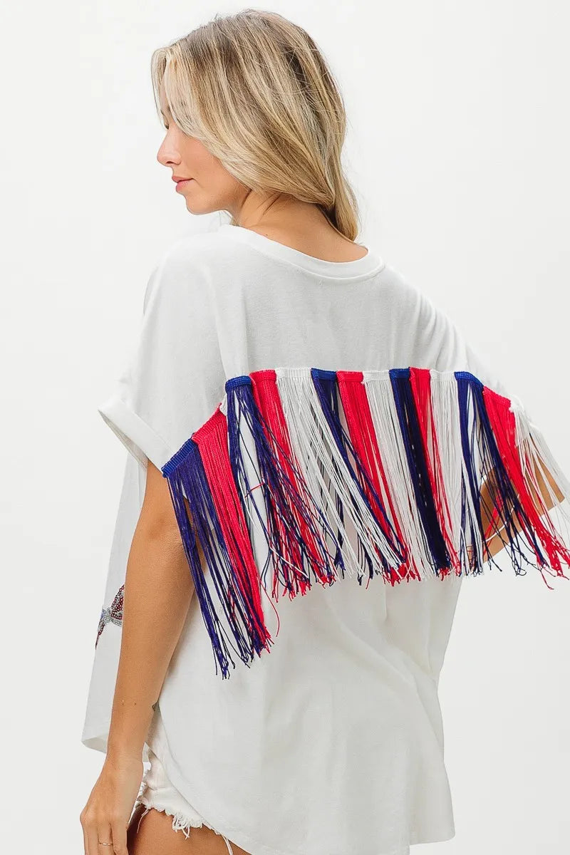 BiBi American Flag Sequin Ribbon T-Shirt