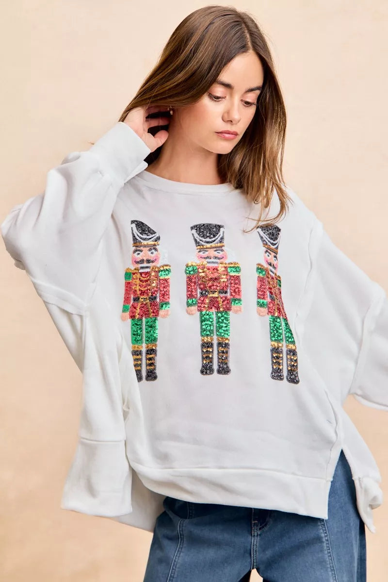BiBi Christmas Sequin Nutcrackers Embroidery Sweatshirt