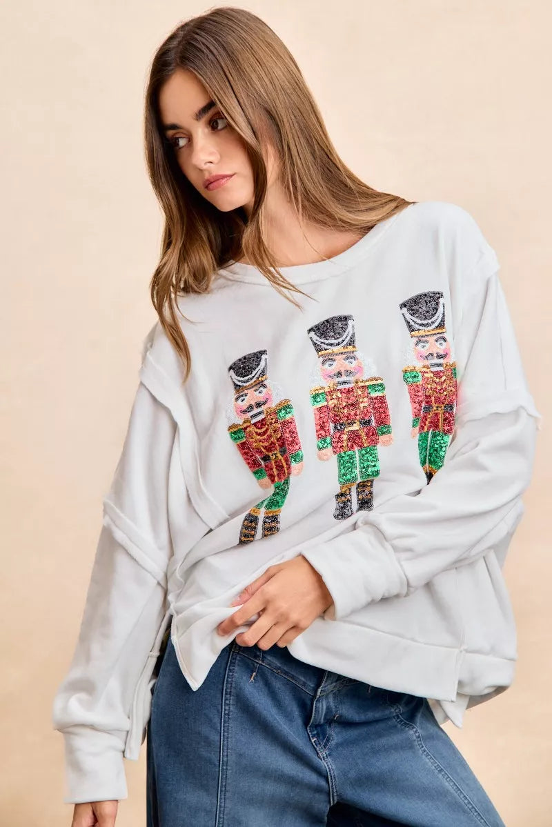 BiBi Christmas Sequin Nutcrackers Embroidery Sweatshirt