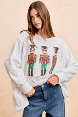 BiBi Christmas Sequin Nutcrackers Embroidery Sweatshirt OFF WHITE / S