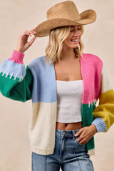 BiBi Color Block Open Front Sweater Cardigan