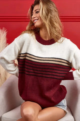 BiBi Color Block Sweater With Stripe Yoke